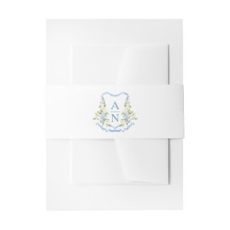 Blue Hydrangea Crest Monogram Invitation Belly Band