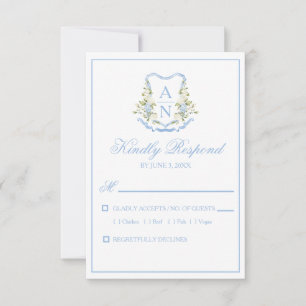Blue Hydrangea Crest Monogram RSVP Cards