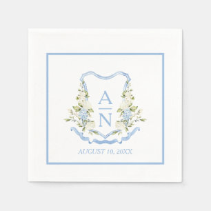 Blue Hydrangea Crest Monogram Simple Napkin