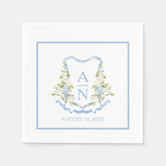 Blue Hydrangea Crest Monogram Simple Napkin