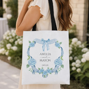 Blue Hydrangea Crest Watercolor Wedding Tote Bag