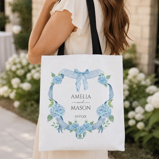 Blue Hydrangea Crest Watercolor Wedding Tote Bag (Blue Hydrangea Crest Watercolor Wedding Tote Bag)