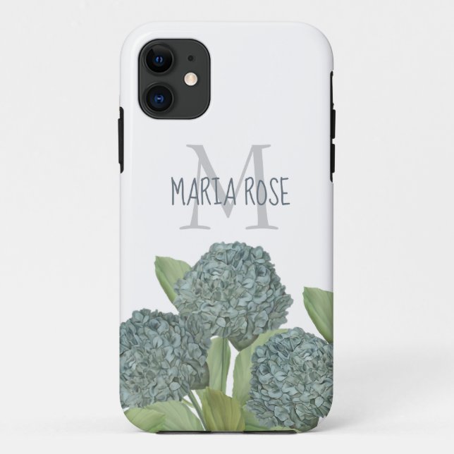 Blue Hydrangea Custom Floral Monogram Chic Case-Mate iPhone Case (Back)