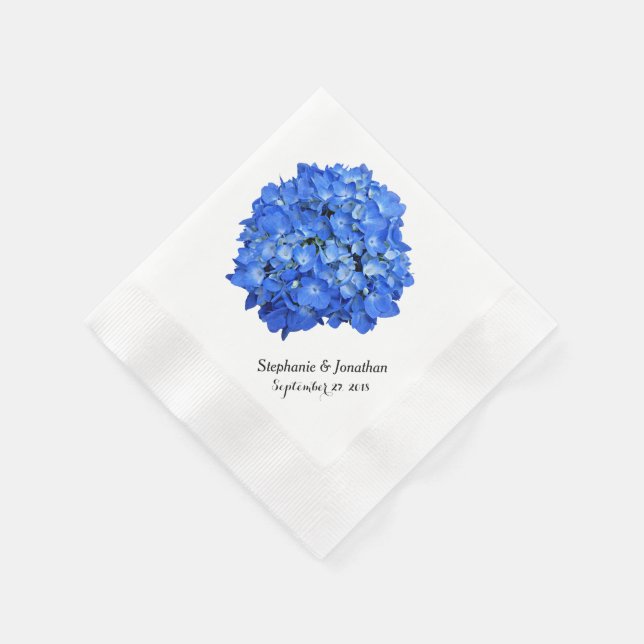 Blue Hydrangea Custom Floral Paper Napkins (Corner)