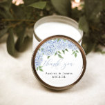 Blue Hydrangea Customized Wedding Favour Classic Round Sticker<br><div class="desc">This beautiful design features watercolor flowers and your custom text.  Use the template to fill in your information.  The "Customize further" feature can be used to change the font (size,  style,  colour),  add more lines of text or change the layout.</div>