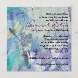 BLUE HYDRANGEA & DRAGONFLY Bat mitzvah Invitation