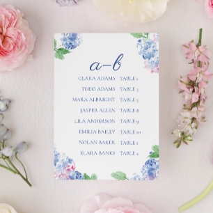 Blue Hydrangea Elegant Alphabetic Seating Charts Table Number