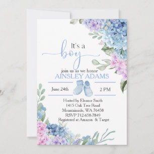 Blue Hydrangea elegant baby shower Invitation