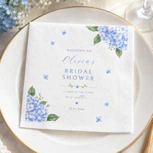 Blue Hydrangea Elegant Watercolor Floral Napkin
