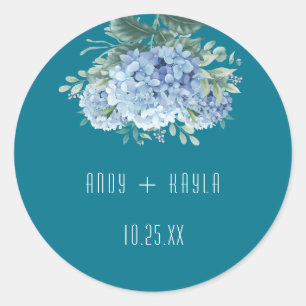 Blue Hydrangea Elegant Wedding Tank You Classic Round Sticker