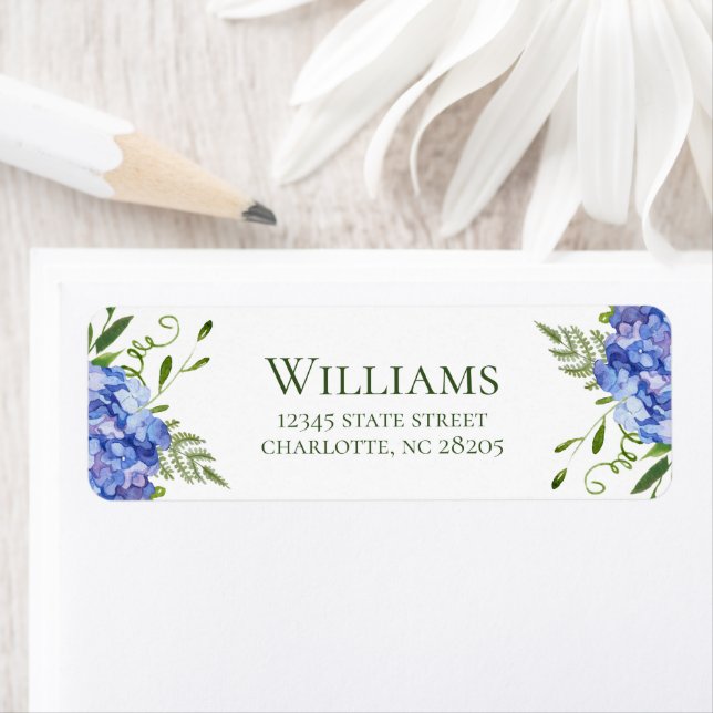 Blue Hydrangea Engagement Party Return Address (Insitu)