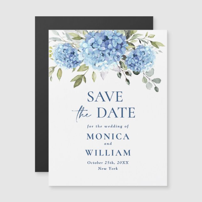 Blue Hydrangea Enregistrer la date Carte magnétiqu (Devant / Derrière)