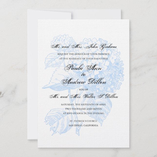 Blue Hydrangea Faire-part de mariage (Devant)