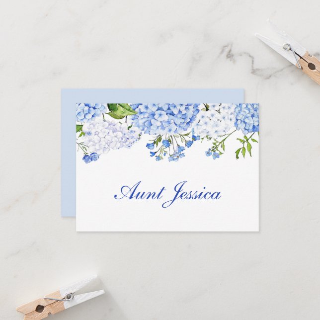 Blue Hydrangea Flat Place Card (Front/Back In Situ)