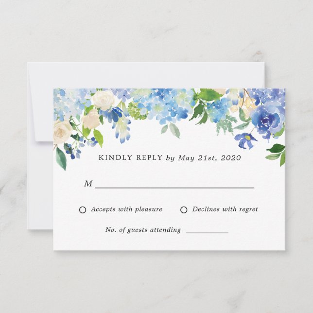 Blue Hydrangea Fleurs Mariage RSVP réponse carte (Devant)
