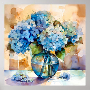 Blue Hydrangea Floral Art Poster