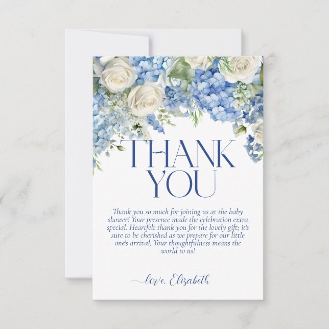 Blue Hydrangea Floral Baby shower Carte de remerci (Devant)