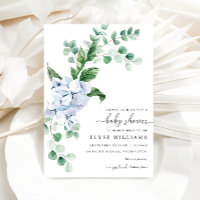 Blue Hydrangea Floral Baby Shower Invitation