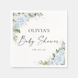 Blue Hydrangea Floral Baby Shower Paper Napkins