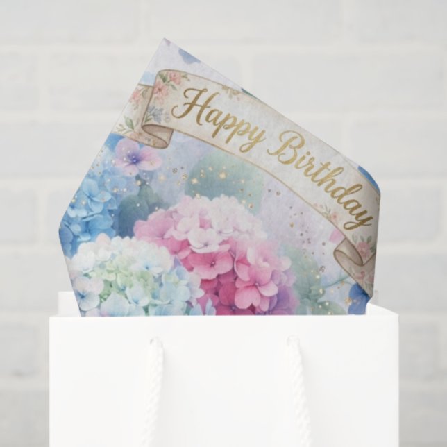 Blue Hydrangea Floral Birthday  Tissue Paper (Gift Bag)