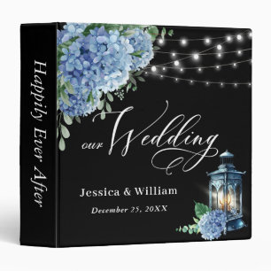 Blue Hydrangea Floral Black Boho Wood Wedding Binder