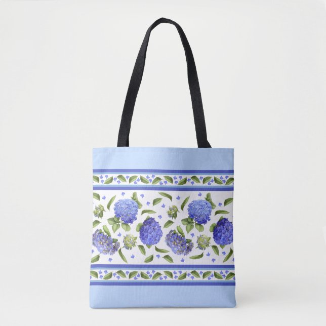 Blue Hydrangea Floral Botanical pattern Tote Bag (Front)