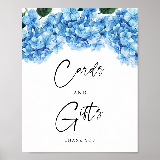 Blue Hydrangea Floral Bridal Shower Cards Gifts Poster (Front)