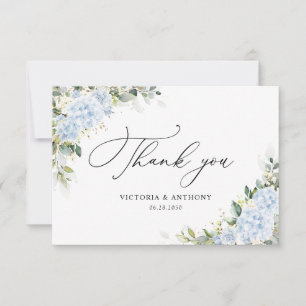 Blue Hydrangea Floral Bridal Shower Flat Thank You Card