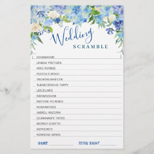 Blue Hydrangea  Floral Bridal Shower Game