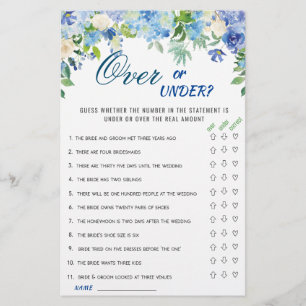 Blue Hydrangea Floral Bridal Shower Game