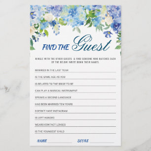 Blue Hydrangea Floral Bridal Shower Game