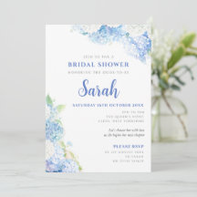Blue Hydrangea Floral Bridal Shower Invitation