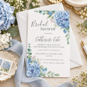 Blue Hydrangea Floral Bridal Shower Invitation
