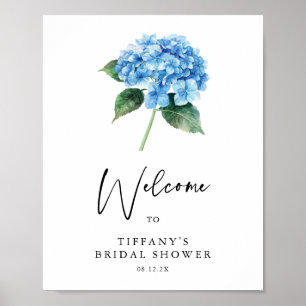 Blue Hydrangea Floral Bridal Shower Welcome Sign