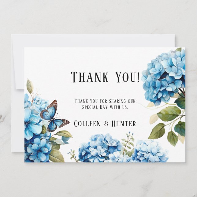 Blue Hydrangea Floral Butterfly Merci Cartes (Devant)