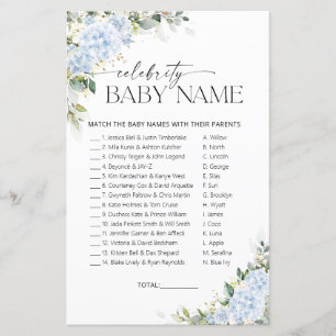 Blue Hydrangea Floral Celebrity Baby Name Game