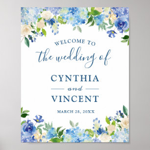 Blue Hydrangea Floral Chic Mariage Affiche de bien