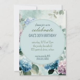 Blue Hydrangea Floral Circle Invitation de fête d'