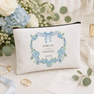 Blue Hydrangea Floral Crest Watercolor Wedding Accessory Pouch