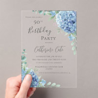Blue Hydrangea Floral Elegant 50th Birthday