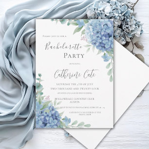 Blue Hydrangea Floral Elegant Bachelorette Party Invitation