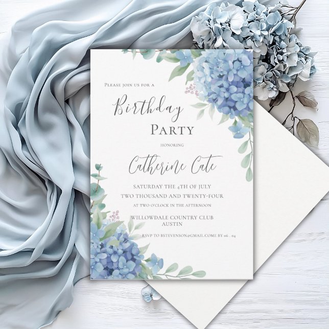 Blue Hydrangea Floral Elegant Birthday Invitation (Creator Uploaded)