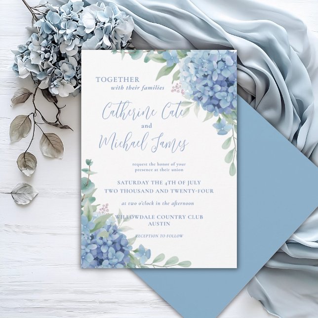 Blue Hydrangea Floral Elegant Wedding Invitation (Creator Uploaded)