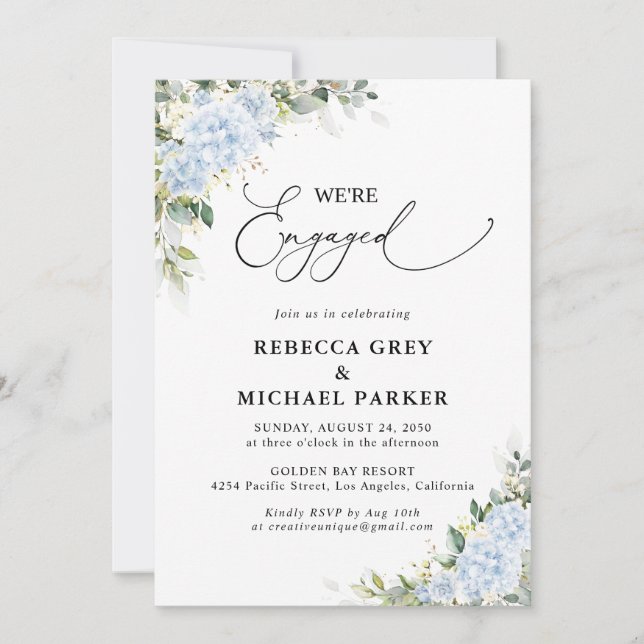 Blue Hydrangea Floral Engagement Party Invitation (Front)
