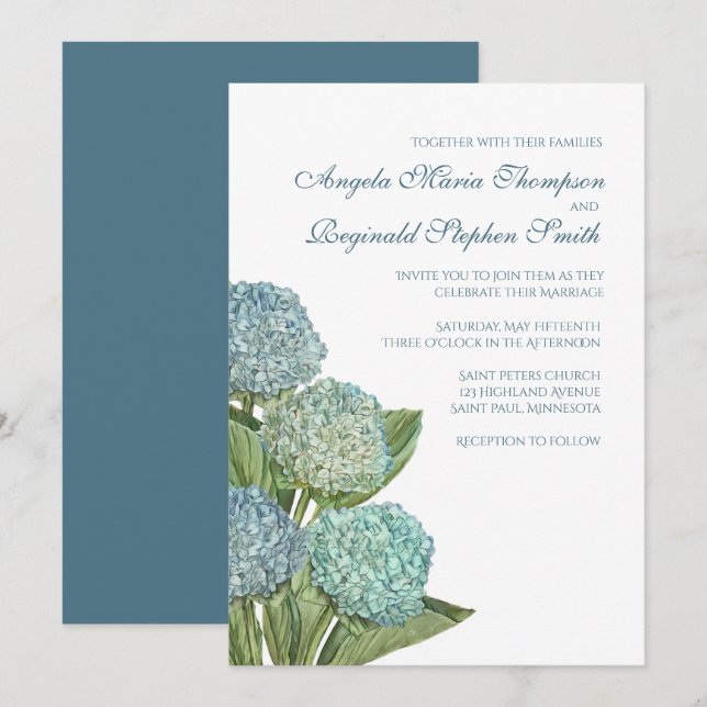 Blue Hydrangea Floral Faire-part de mariage (Devant / Derrière)
