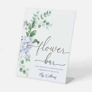 Blue Hydrangea Floral Flower Bar Favour Pedestal Sign