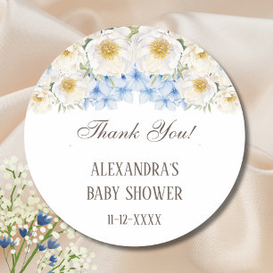 Blue Hydrangea Floral Garden Baby Shower Thank You Classic Round Sticker