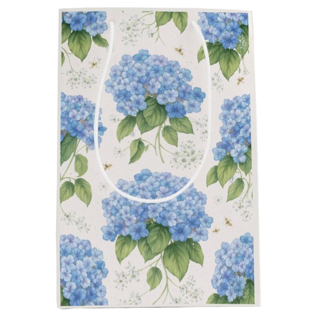 Blue Hydrangea Floral Gift Bag | Elegant Linen  (Front)