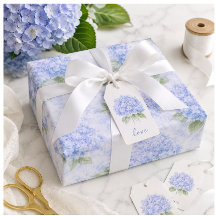 Blue Hydrangea Floral Gift Wrap for Weddings