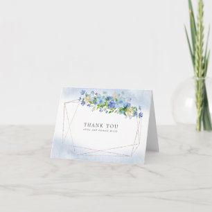 Blue Hydrangea Floral Gold Frame Carte de remercie